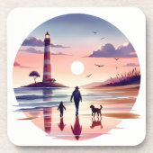 Lighthouse Sunset Walk Coastal Scene コースター (正面)