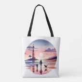 Lighthouse Sunset Walk Coastal Scene トートバッグ (裏面)