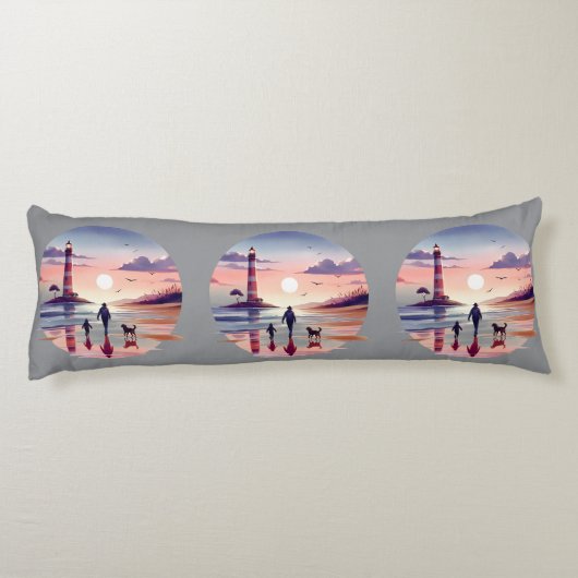Lighthouse Sunset Walk Coastal Scene ボディピロー (裏面)