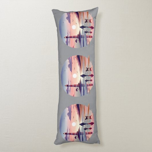 Lighthouse Sunset Walk Coastal Scene ボディピロー (裏面 (縦))