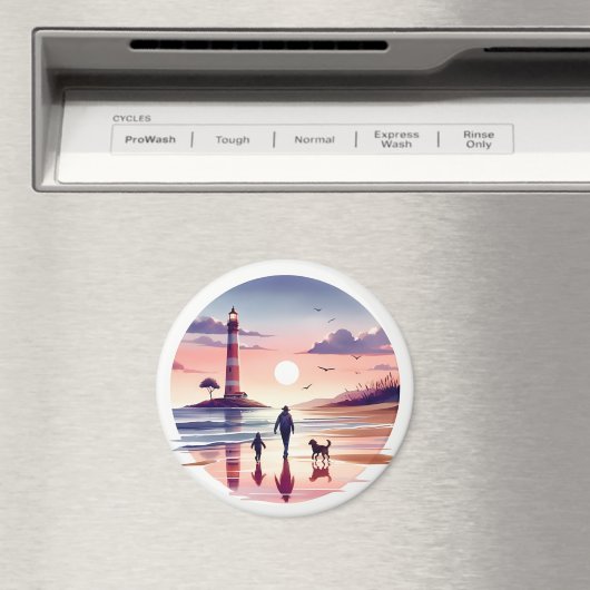 Lighthouse Sunset Walk Coastal Scene マグネット (インサイチュ (食洗機))