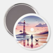 Lighthouse Sunset Walk Coastal Scene マグネット (正面/裏面)