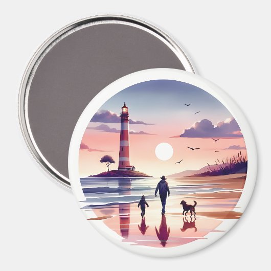 Lighthouse Sunset Walk Coastal Scene マグネット (正面/裏面)