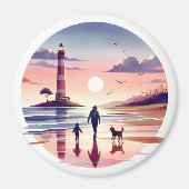 Lighthouse Sunset Walk Coastal Scene マグネット (正面)