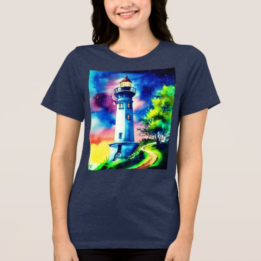 Lighthouse Under a Starry Sky トライブレンドＴシャツ (正面)