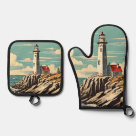 Lighthouse Vintage Poster 鍋つかみ&鍋敷きセット