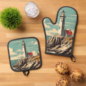 Lighthouse Vintage Poster 鍋つかみ&鍋敷きセット (トップダウン)