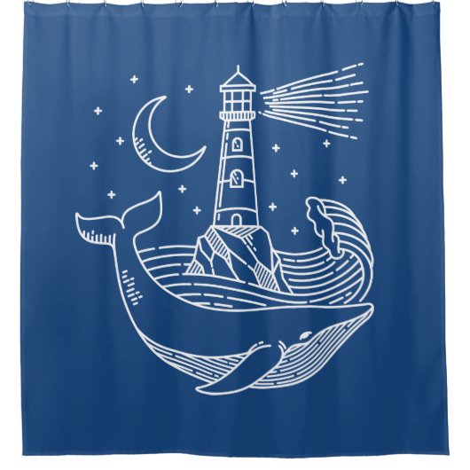 Lighthouse Whale シャワーカーテン (正面)