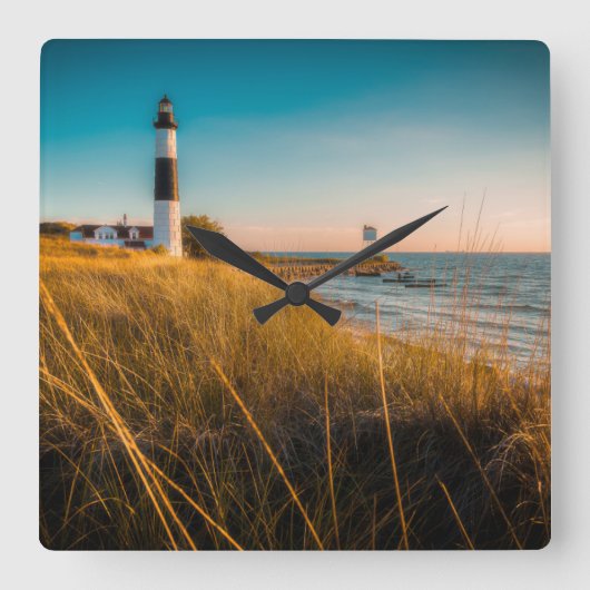 Lighthouses | Big Sable Lighthouse Ludington, MI スクエア壁時計 (正面)