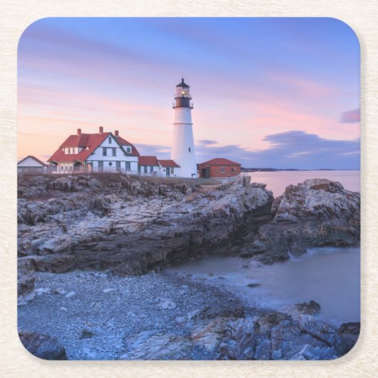 Lighthouses | Cape Elizabeth, Maine スクエアペーパーコースター (正面)