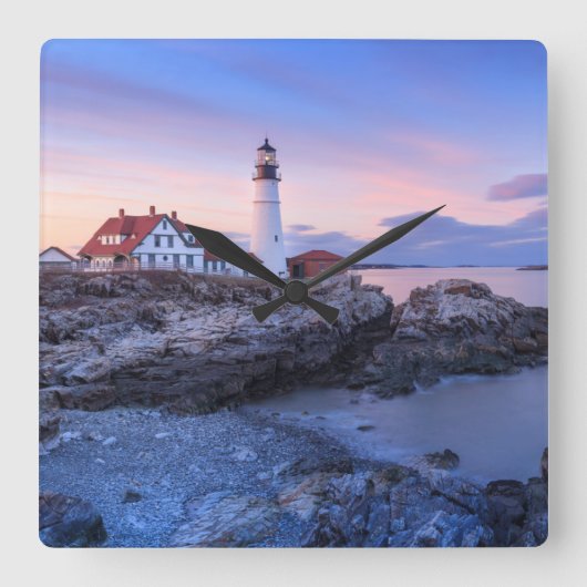 Lighthouses | Cape Elizabeth, Maine スクエア壁時計 (正面)