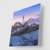 Lighthouses | Cape Elizabeth, Maine スクエア壁時計 (傾斜)