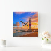 Lighthouses | Itapuã Brazil Lighthouse スクエア壁時計 (ホーム)