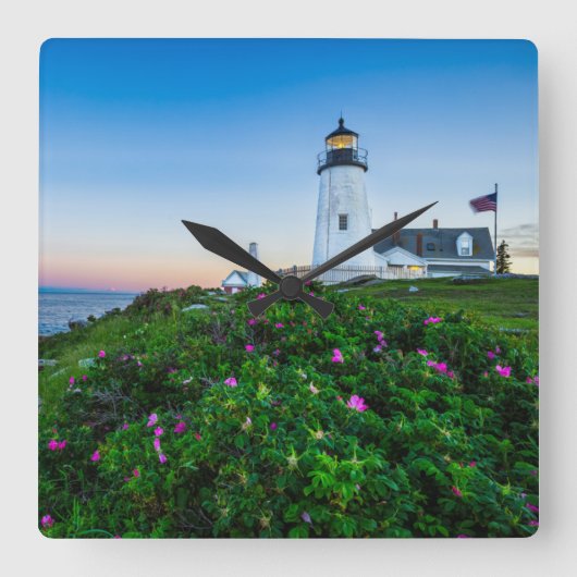 Lighthouses | Point Lighthouse Bristol Maine スクエア壁時計 (正面)