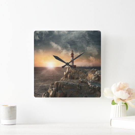 Lighthouses | Red & White Lighthouse スクエア壁時計 (ホーム)