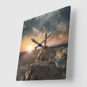 Lighthouses | Red & White Lighthouse スクエア壁時計 (傾斜)