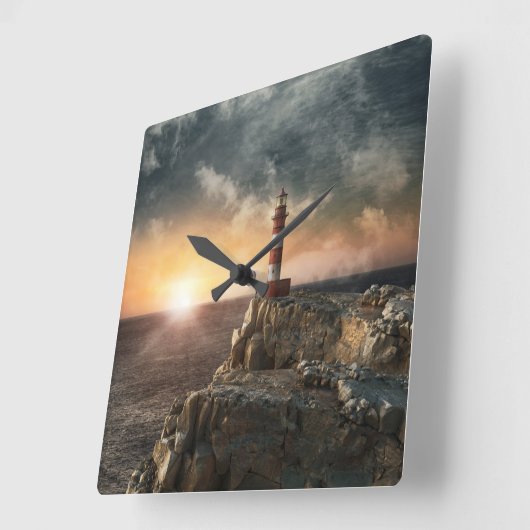 Lighthouses | Red & White Lighthouse スクエア壁時計 (傾斜)