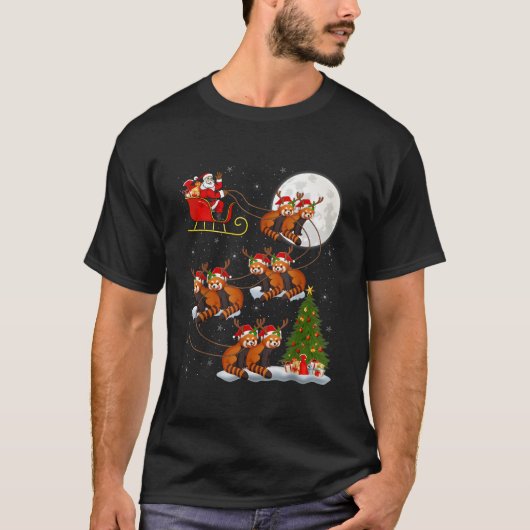 Lighting Tree Santa Riding Red Panda Tシャツ (正面)