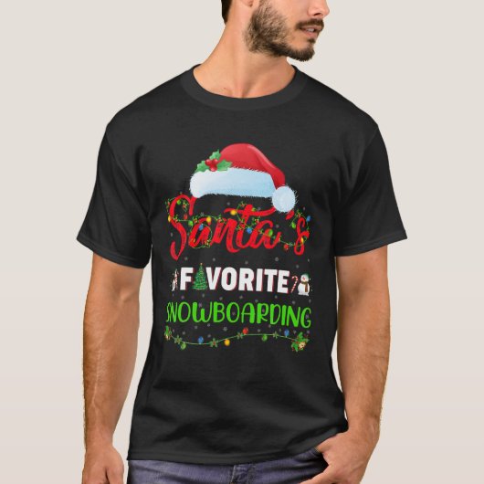 Lighting Xmas Santa's Favorite Snowboarding Christ Tシャツ (正面)
