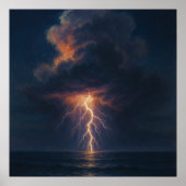Lightning Night Storm - Pastel Painting Seascape ポスター (正面)