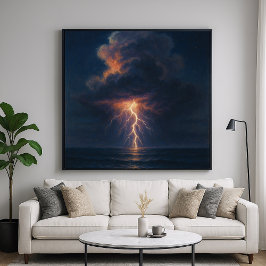 Lightning Night Storm - Pastel Painting Seascape ポスター