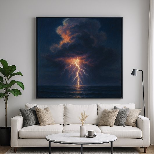 Lightning Night Storm - Pastel Painting Seascape ポスター