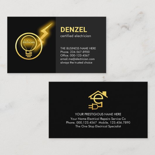 Lightning Powers Electrician Lightbulb 名刺 (正面/裏面)