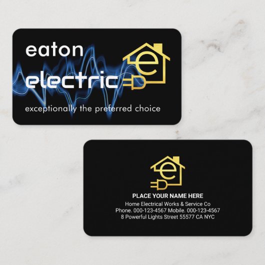 Lightning Powers Gold Letter-e Circuit Home 名刺 (正面/裏面)