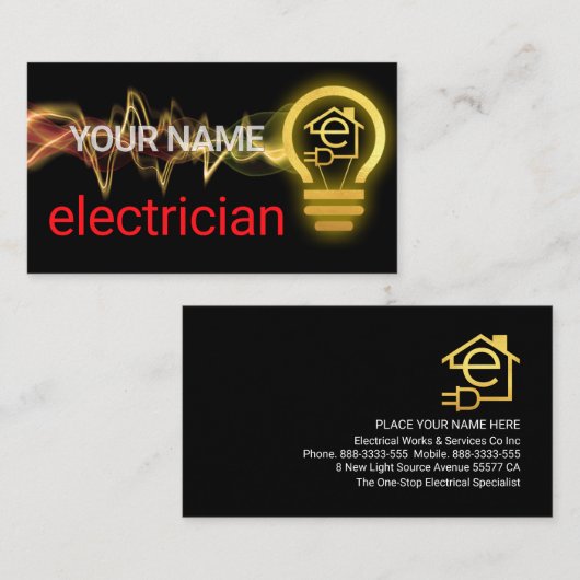 Lightning Powers Up Letter-e Home Lightbulb 名刺 (正面/裏面)