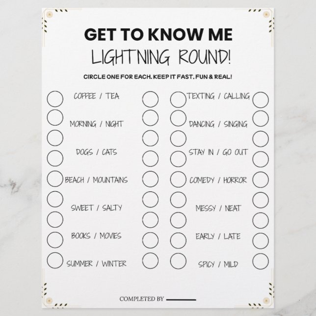 Lightning Round Party Game – Fun Get-to-Know-You P レターヘッド (正面)