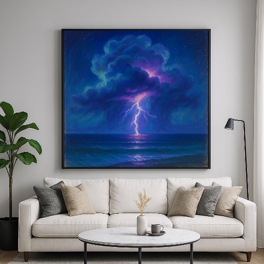 Lightning Sea Storm - Pastel Painting Style Art ポスター