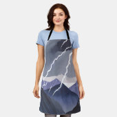 Lightning Storm | Watercolor Dark Mountains エプロン (着用した状態)