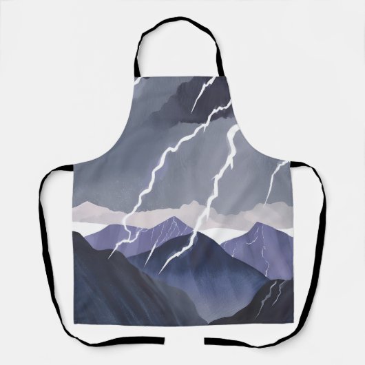 Lightning Storm | Watercolor Dark Mountains エプロン (正面)