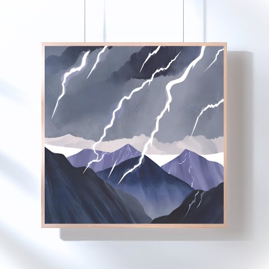 Lightning Storm | Watercolor Dark Mountains ポスター