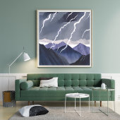 Lightning Storm | Watercolor Dark Mountains ポスター