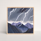 Lightning Storm | Watercolor Dark Mountains ポスター
