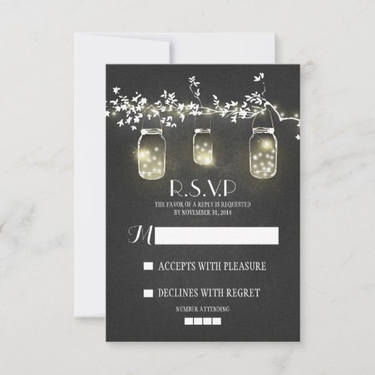 Lights mason jars chalkboard RSVPカード (正面)