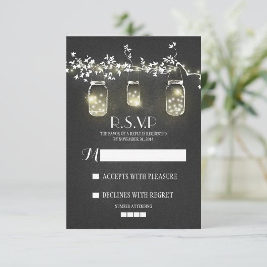 Lights mason jars chalkboard RSVPカード (スタンド正面)