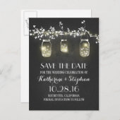 lights & mason jars rustic SAVE THE DATEはがき 案内ポストカード (正面/裏面)