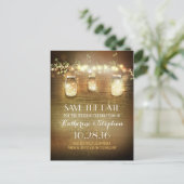 lights & mason jars rustic SAVE THE DATEはがき 案内ポストカード (スタンド正面)