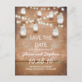 lights & mason jars rustic SAVE THE DATEはがき 案内ポストカード (正面)