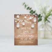 lights & mason jars rustic SAVE THE DATEはがき 案内ポストカード (スタンド正面)