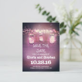 lights & mason jars rustic SAVE THE DATEはがき 案内ポストカード (スタンド正面)