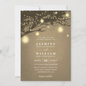 Lights on oak tree Rustic Elegant QR Code Wedding 招待状 (正面)