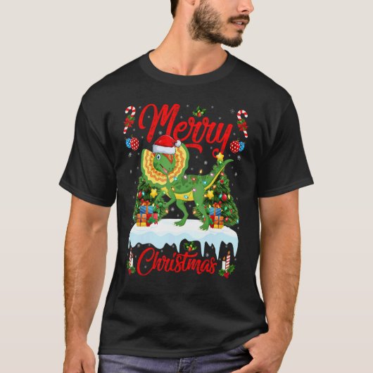 Lights Xmas Tree Santa Dilophosaurus Dinosaur Chri Tシャツ (正面)