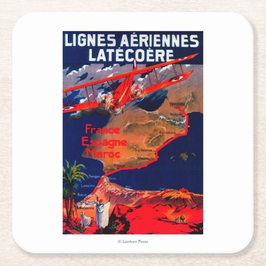 Lignes Aeriennes Latecoereのヴィンテージポスター スクエアペーパーコースター (正面)