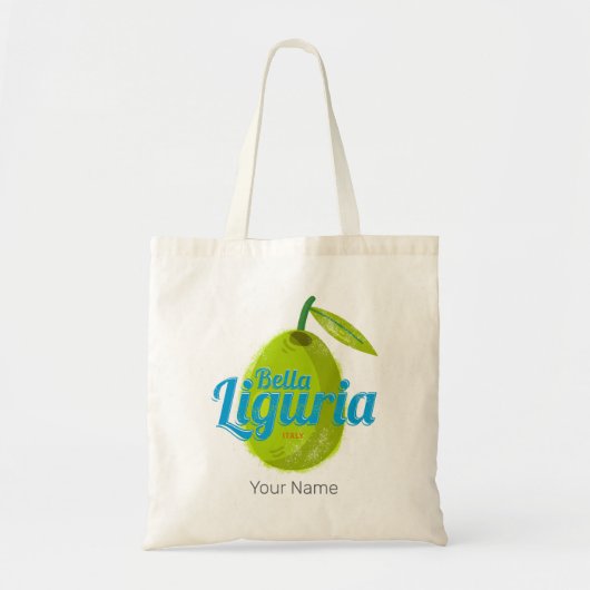 Liguria Retro Olive Italy Vintage Holiday Souvenir トートバッグ (正面)