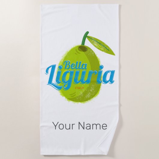 Liguria Retro Olive Italy Vintage Holiday Souvenir ビーチタオル (正面)