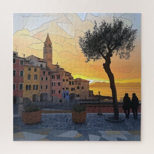 Ligurian Village Sunset Puzzle - Italy in a Jigsaw ジグソーパズル (縦)