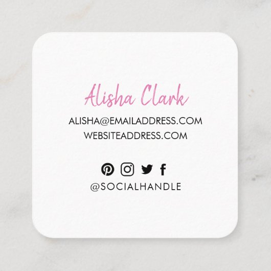 Like共有後を追ブラシのスクリプトPinkソーシャルメディア スクエア名刺 (裏面)